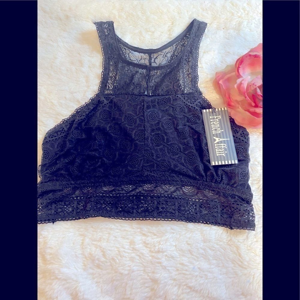 🛍 French Affair Lace Black Cute Bralette Size :S